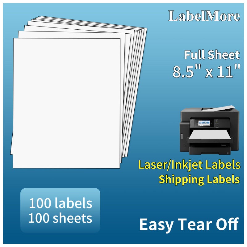 LabelMore 100 Sheets, Printable Sticker Paper, 8.5" x 11" Sticker Printer Paper Sheet for Laser & Inkjet Printers - Image 1