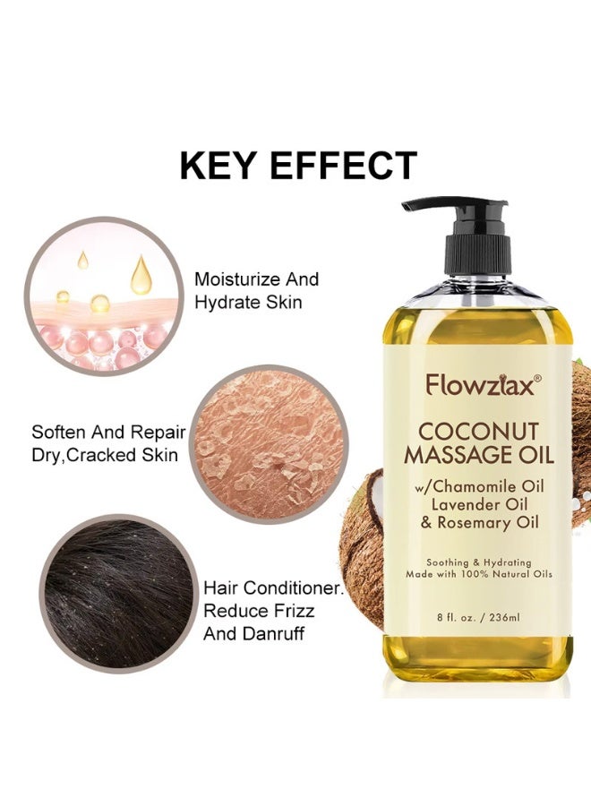 فلوزياكس زيت تدليك جوز الهند - صيغة انزلاق فائق مع رائحة مهدئة - مصنوع من زيوت طبيعية - لجميع أنواع البشرة، للرجال والنساء - 8 أونصات سائلة - Image 5