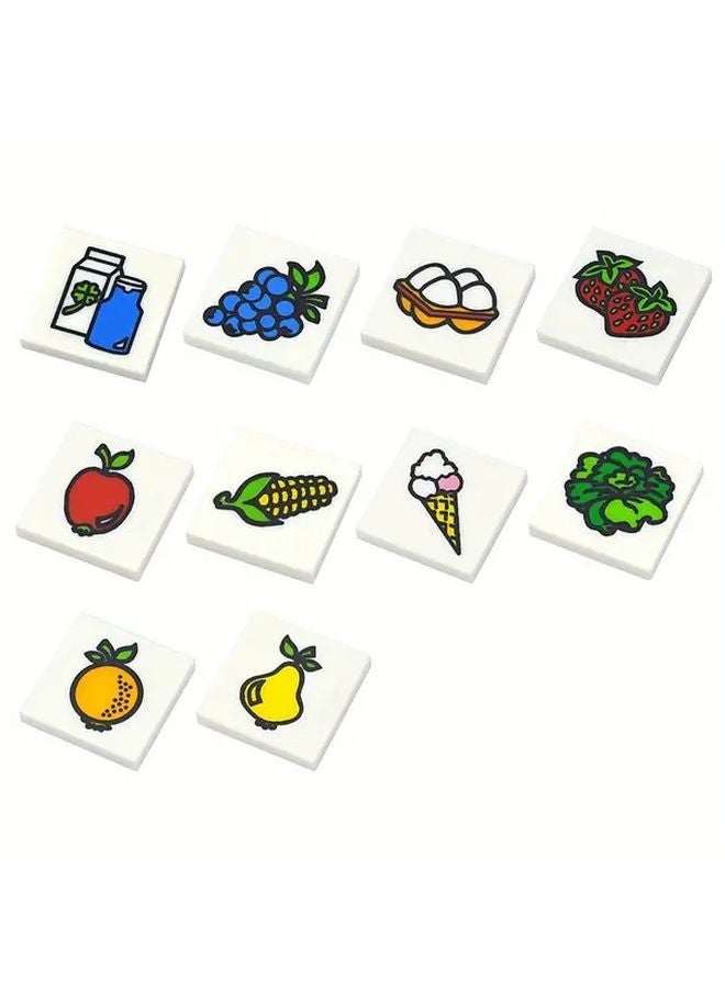 20Pcs Mixed Color Flat Smooth Building Blocks 2x2 Printed Fruits Food DIY Bricks - Image 2
