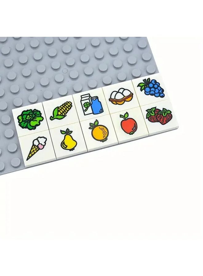 20Pcs Mixed Color Flat Smooth Building Blocks 2x2 Printed Fruits Food DIY Bricks - Image 4