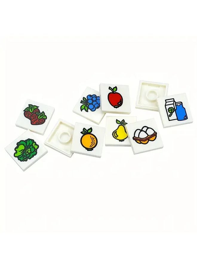 20Pcs Mixed Color Flat Smooth Building Blocks 2x2 Printed Fruits Food DIY Bricks - Image 5
