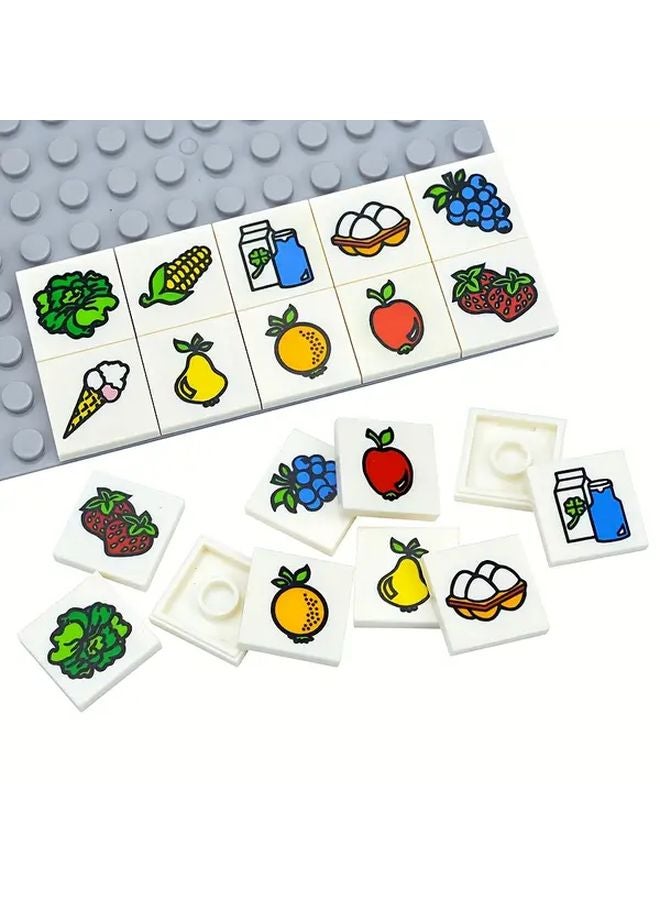 20Pcs Mixed Color Flat Smooth Building Blocks 2x2 Printed Fruits Food DIY Bricks - Image 3