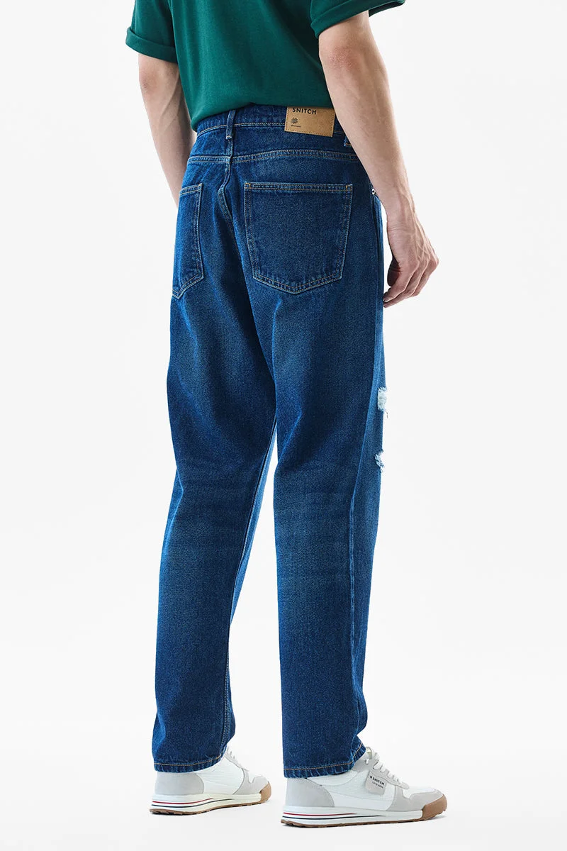 SNITCH Blue Blue Solid Wide Leg Streetwear Jeans for Men | Best Price UAE