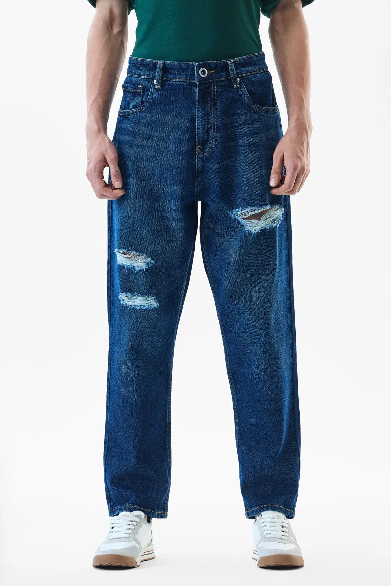 SNITCH Blue Blue Solid Wide Leg Streetwear Jeans for Men | Best Price UAE