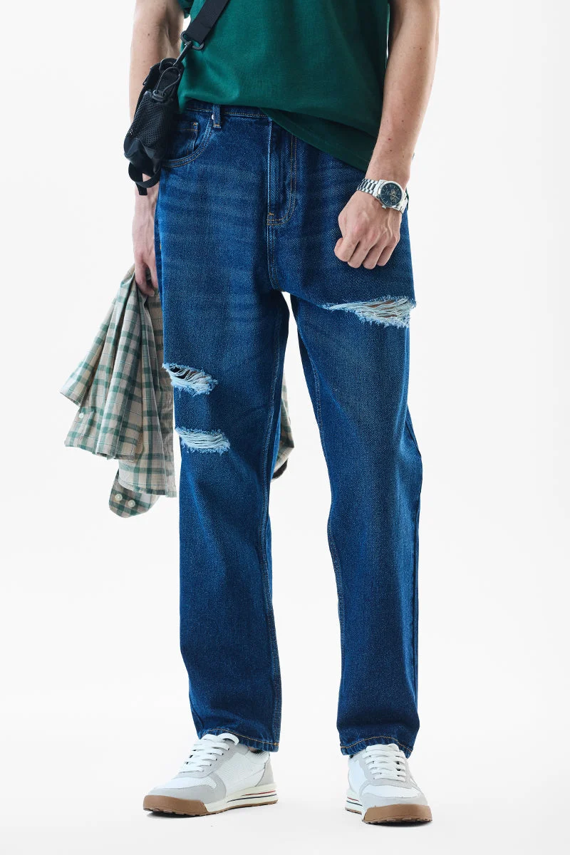 SNITCH Blue Blue Solid Wide Leg Streetwear Jeans for Men | Best Price UAE