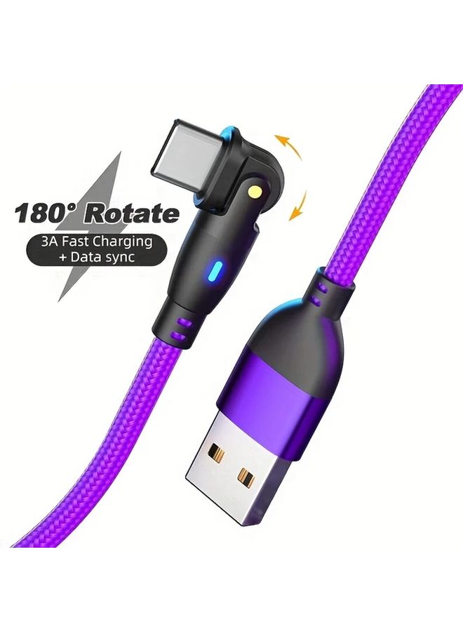 حبل شحن سريع من نوع C، بطول 1 متر، قابس USB-C مستقيم وزاوية L، تيار 3 أمبير، لون أحمر - Image 1