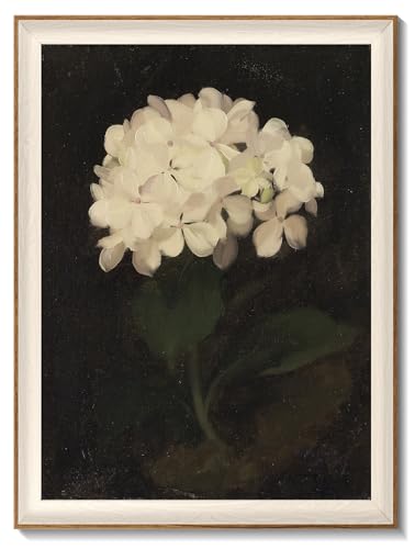 UNIRO Framed Flower Wall Art Vintage White Hydrangea Still Life Floral Art Prints Moody Vintage Canvas Oil Painting Antique Botanical Floral Wall Decor Pictures for Bedroom Kitchen Shelf Bathroom Wall Decor 16x24Inch - Image 1