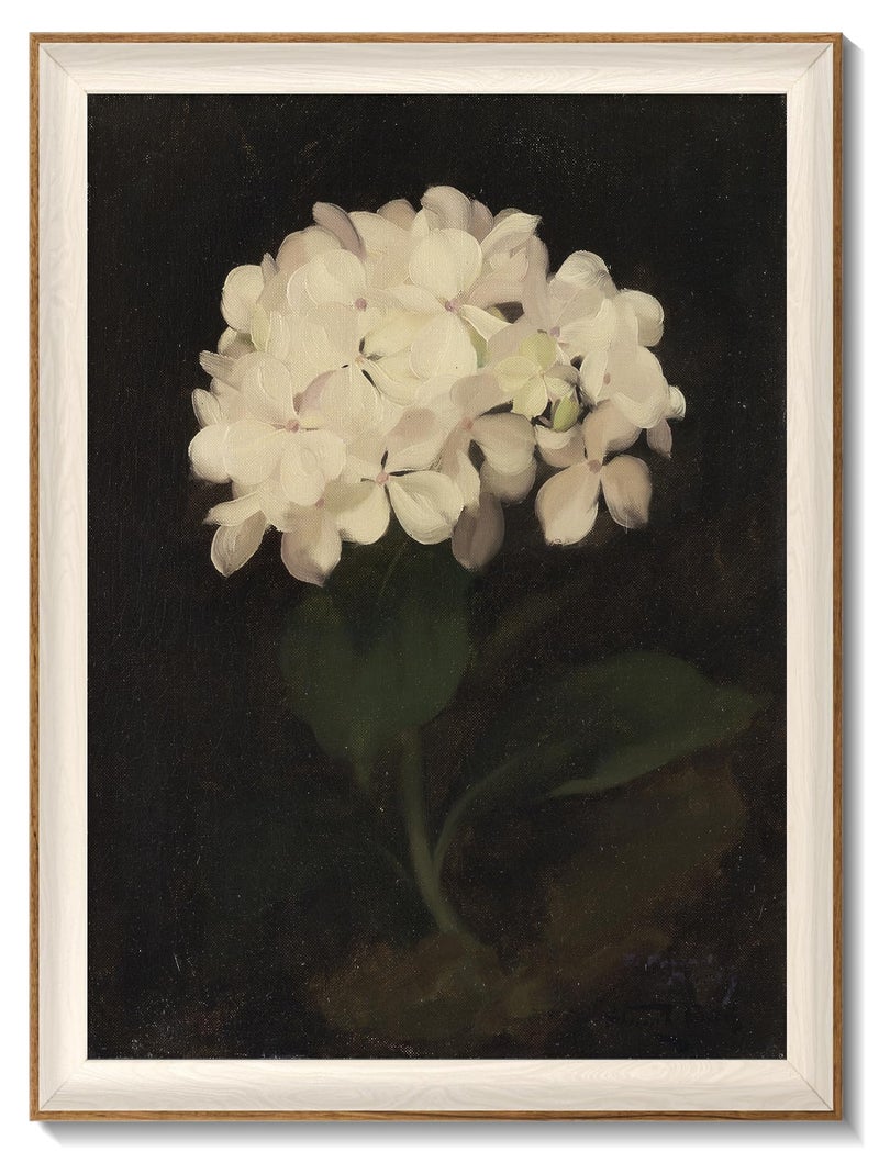 UNIRO Framed Flower Wall Art Vintage White Hydrangea Still Life Floral Art Prints Moody Vintage Canvas Oil Painting Antique Botanical Floral Wall Decor Pictures for Bedroom Kitchen Shelf Bathroom Wall Decor 16x24Inch - Image 2
