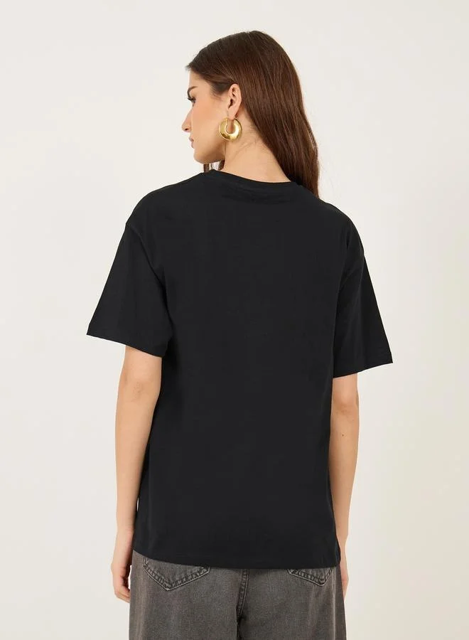 Styli Oversized Slogan Print Round Neck T-Shirt