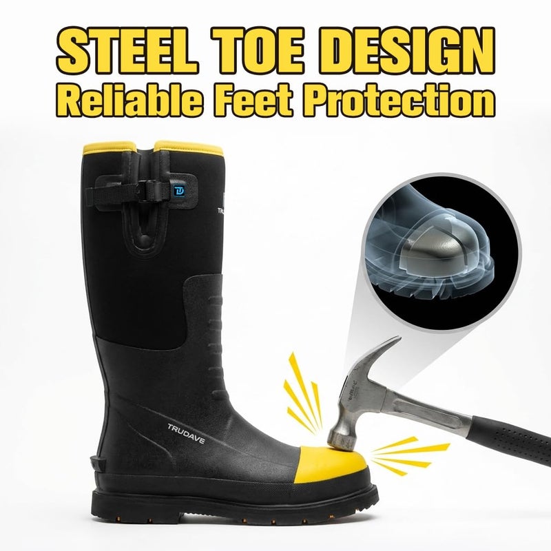 Trudave Steel Toe Rubber Boots for Men with Steel Shank, Anti Slip Waterproof Mens Mud Boots Hunting Work Boots, Durable Rain Boots for Construction, Farming - Image 1