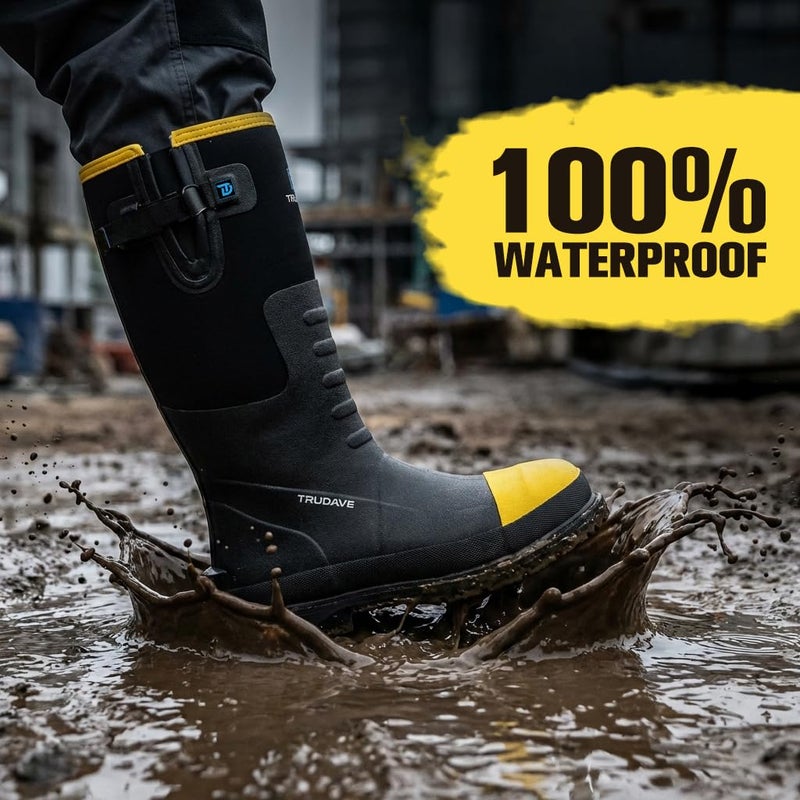 Trudave Steel Toe Rubber Boots for Men with Steel Shank, Anti Slip Waterproof Mens Mud Boots Hunting Work Boots, Durable Rain Boots for Construction, Farming - Image 2