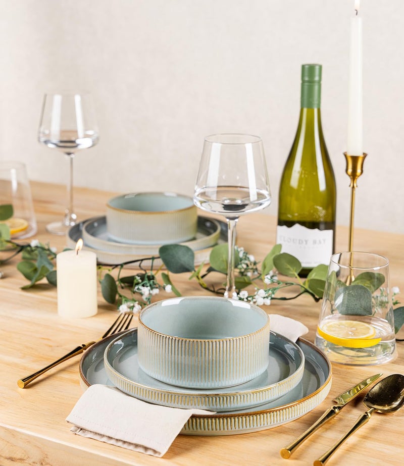 TheTerra Ceramic Dinnerware Sets for 6, 18 Pieces Porcelain Lightweight Plates and Bowls Sets, Scratch Resistant Dish Set, Oven & Microwave & Dishwasher Safe, Illusion Blue - Image 5