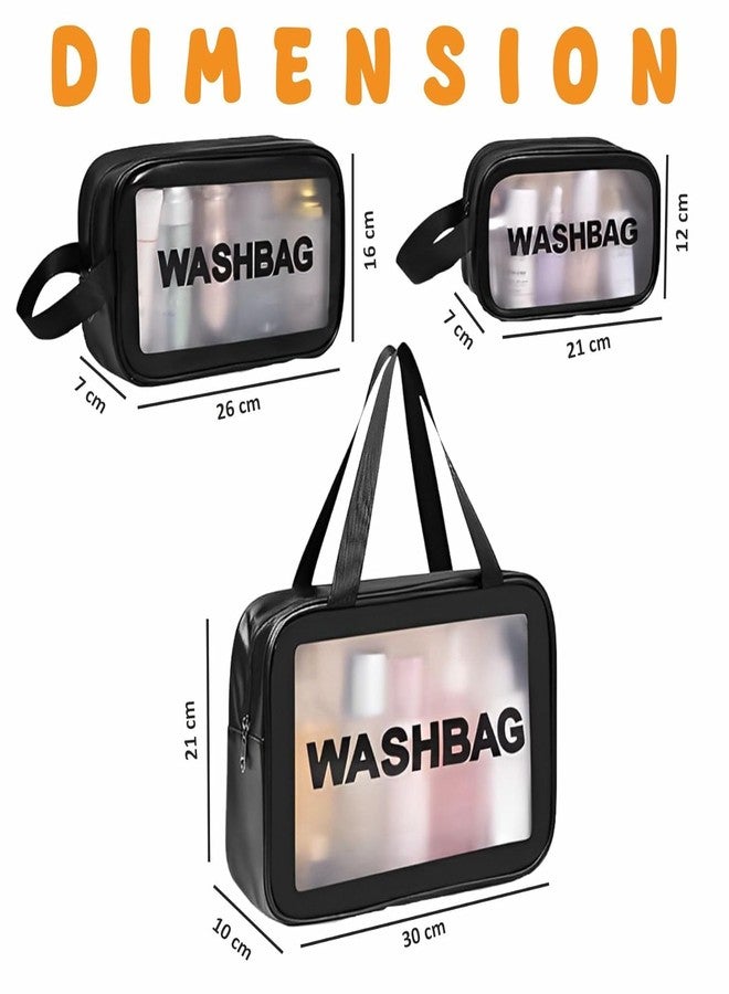 RIVANIV® PVC Cosmetic Pouch, Make up Bag for Home & Travel Kit, Toiletry Organizer Bag for Cosmetics, Brushes, Accessories Wash Bag Set (Set of 3) - Image 4