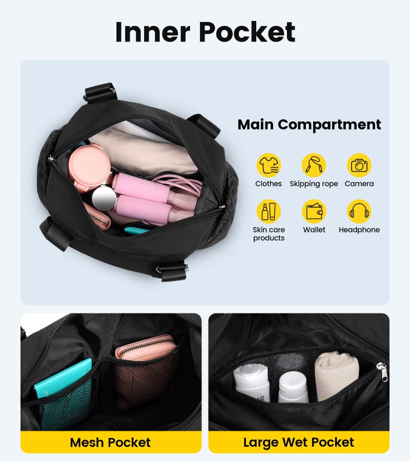 Vorspack Mini Gym Bag for Women - Small Duffle Bag Lightweight Duffel Bag with Wet Pocket Cute Sports Bag for Gym Dance Yoga - Black - Image 3