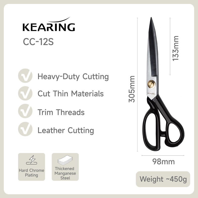 KEARING 12 Inch Heavy Duty Fabric Scissors, Professional Tailor Shears for Precision Cutting of Leather, Denim, and Multi-Layer Fabrics for Sewing, Dressmaking, Cutting - 1 lb - Right-Handed - Image 2