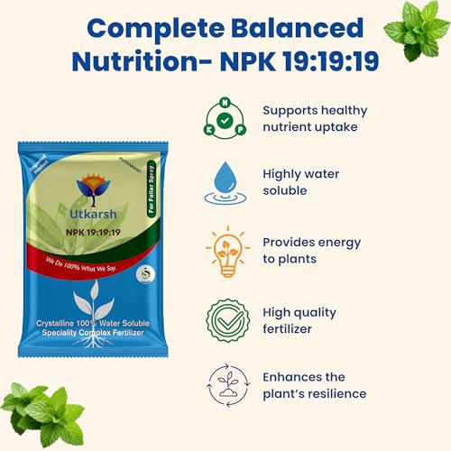 Utkarsh NPK 19 19 19 Fertilizer for Plants Growth | 100% Water Soluble | Complete Plant Food for Home Garden, Boosts Plant Health and Flowering (1.8 Kg; Pack of 2 of 900 gm) - Image 4