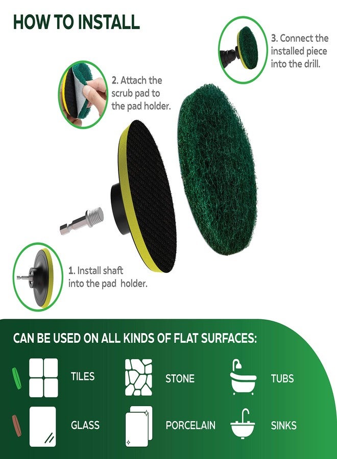 SCRUBIT Drill Brush Power Scouring Pads - Heavy Duty Tub and Tile Cleaner - Drill Scrubber Brush kit Includes Drill Attachment, 3 Red, 3 Stiff Green Scrubber Pads - Image 3