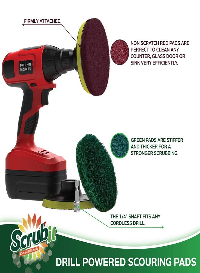 SCRUBIT Drill Brush Power Scouring Pads - Heavy Duty Tub and Tile Cleaner - Drill Scrubber Brush kit Includes Drill Attachment, 3 Red, 3 Stiff Green Scrubber Pads - Image 4