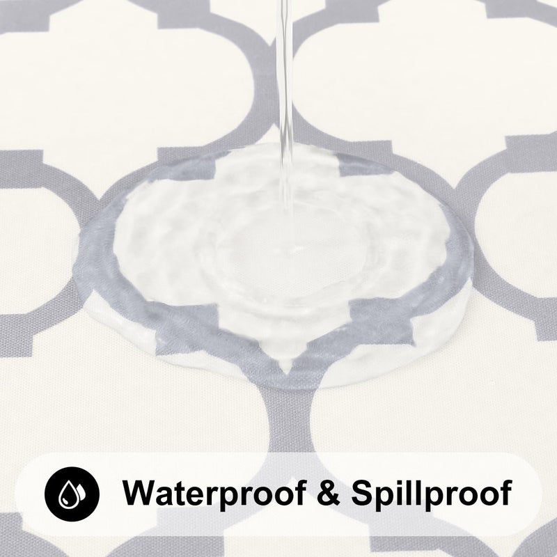 Smiry Round Picnic Tablecloth, Waterproof Elastic Fitted Table Covers for 45" - 56" Tables, Wipeable Flannel Backed Vinyl Tablecloths for Camping, Indoor, Outdoor, Beige & Grey - Image 4