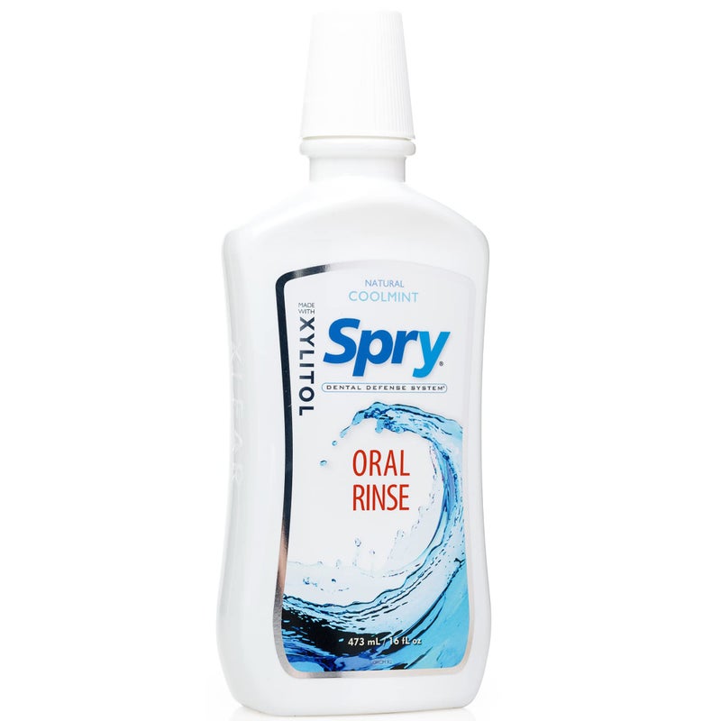 Spry Natural Xylitol Mouthwash Fluoride Free with Enamel Support, Gentle Alcohol Oral Rinse, Non-GMO, Coolmint - 16 fl oz (Pack of 2) - Image 1