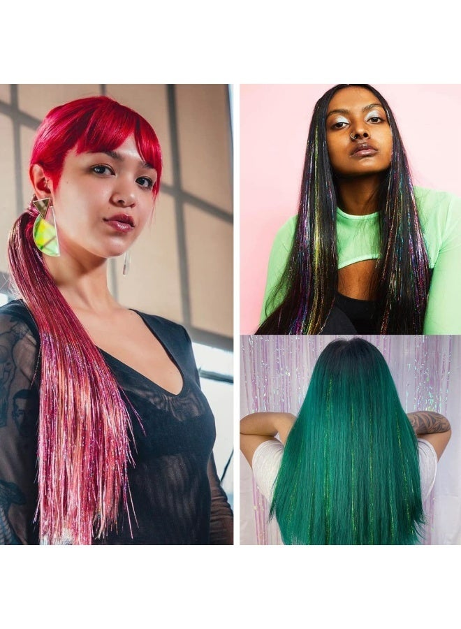 Hair Tinsel, Fairy Tinsel Hair Extensions with 16 Colors 35In 2400 Strands Hair Tinsel Heat Resistant, Glitter Hair Extensions for Women, Hair Accessories for Halloween Christmas Cosplay Party - Image 3