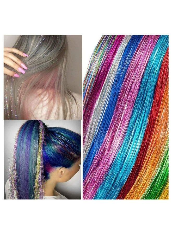 Hair Tinsel, Fairy Tinsel Hair Extensions with 16 Colors 35In 2400 Strands Hair Tinsel Heat Resistant, Glitter Hair Extensions for Women, Hair Accessories for Halloween Christmas Cosplay Party - Image 2