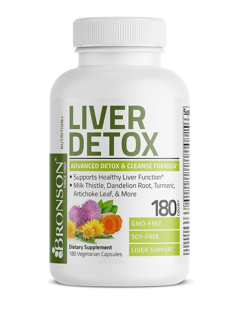 برونسون تركيبة متقدمة للتخلص من سموم الكبد والتطهير تدعم وظيفة الكبد الصحية مع شوك الحليب وجذور الهندباء والكركم وأوراق الخرشوف والمزيد، غير معدلة وراثيًا، 180 كبسولة نباتية - Image 1