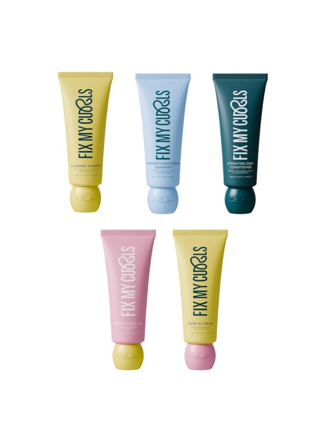 Fix My Curls Curl Kit | Cleansing Shampoo 50ml,Everyday Moisturizing Shampoo 50ml,Hydrating Deep Conditioner 50ml,Defining hair gel 50g,leave in cream 50g - Image 1