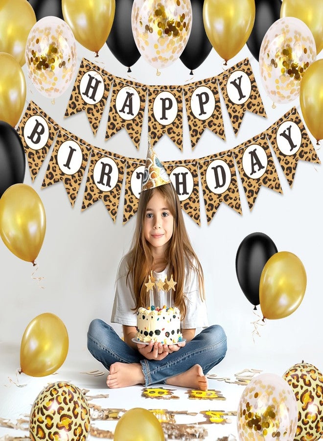 Marwey Cheetah Print Birthday Decorations - 25 pcs Leopard Print Theme Party Supplies with Black Gold and Cheetah Print Balloons, Happy Birthday Banner for Girls Women Party Supplies - Image 3