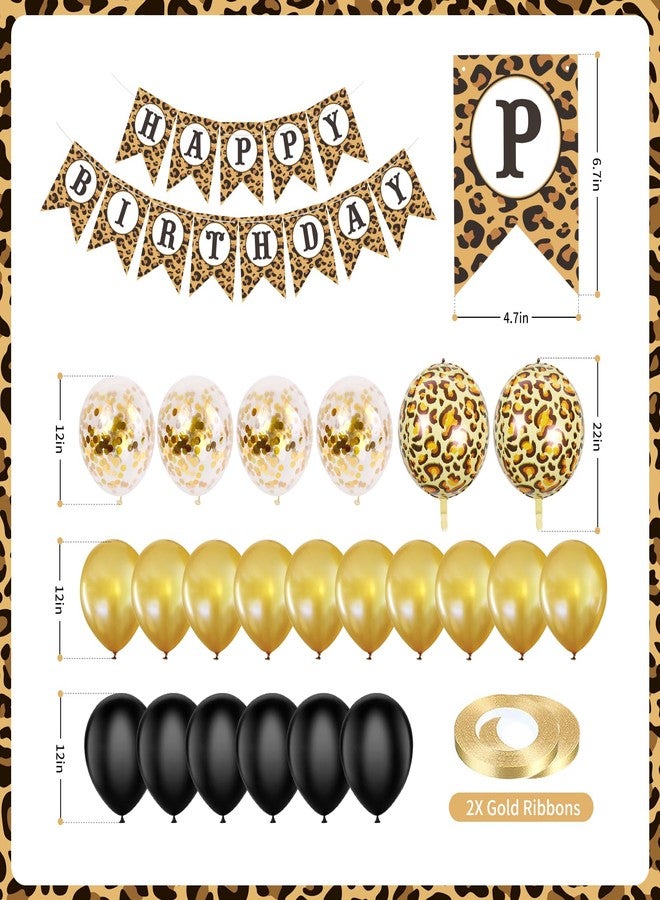 Marwey Cheetah Print Birthday Decorations - 25 pcs Leopard Print Theme Party Supplies with Black Gold and Cheetah Print Balloons, Happy Birthday Banner for Girls Women Party Supplies - Image 2