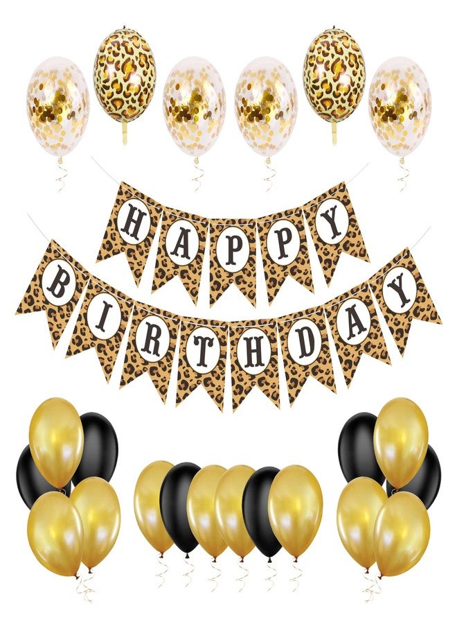 Marwey Cheetah Print Birthday Decorations - 25 pcs Leopard Print Theme Party Supplies with Black Gold and Cheetah Print Balloons, Happy Birthday Banner for Girls Women Party Supplies - Image 1