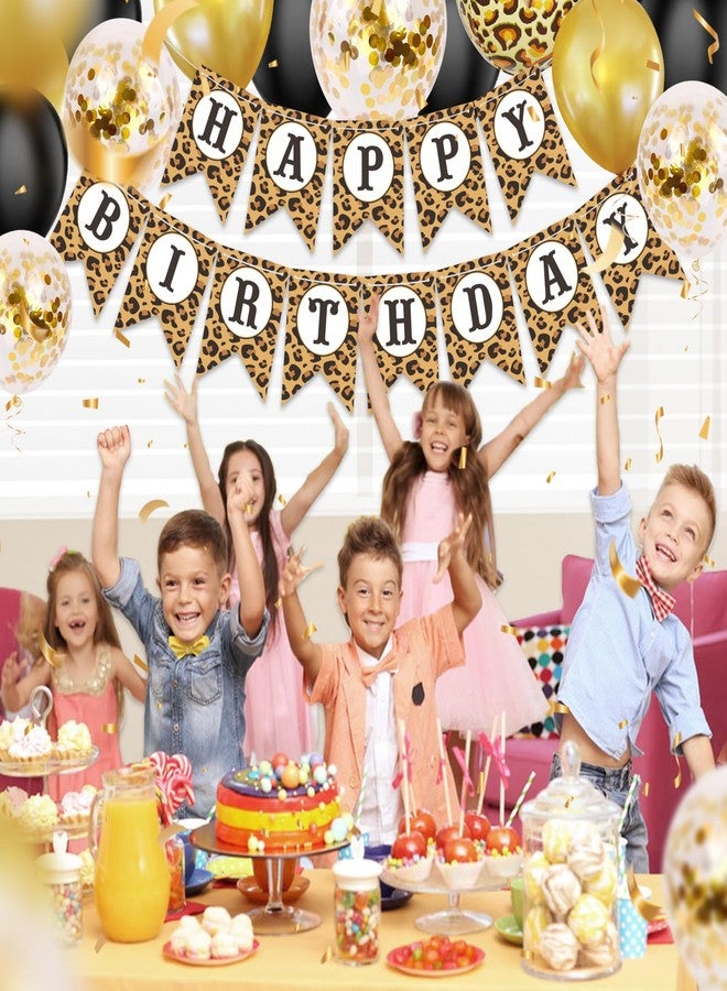 Marwey Cheetah Print Birthday Decorations - 25 pcs Leopard Print Theme Party Supplies with Black Gold and Cheetah Print Balloons, Happy Birthday Banner for Girls Women Party Supplies - Image 5