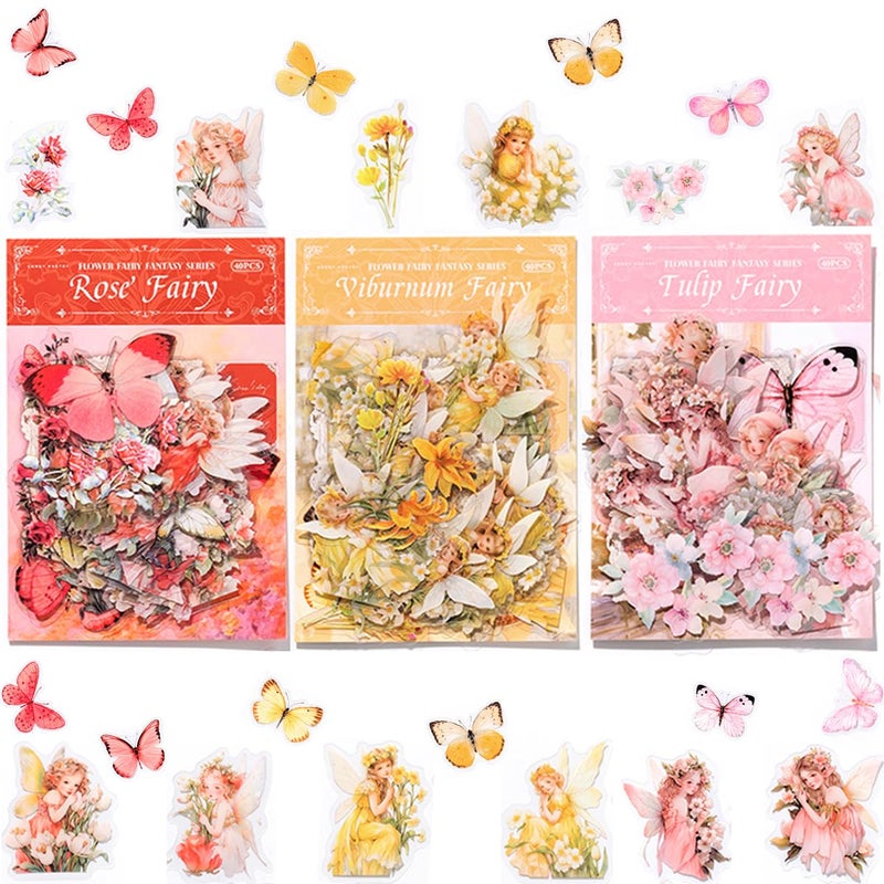 SIBLYMONA Vintage Fairy Stickers for Journaling, Transparent Flower Fairy Stickers for Scrapbook Junk Journal Supplies Bullet Journaling DIY Crafts Album Phone Cases Laptops Calendars Notebook (120, Blue) - Image 1