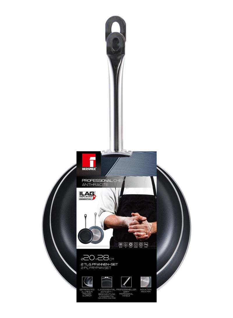 BERGNER طقم مقالي ألمنيوم 2 قطعة من برغنر للطهاة المحترفين مع قاعدة حثية باللون الرمادي الداكن - Image 2