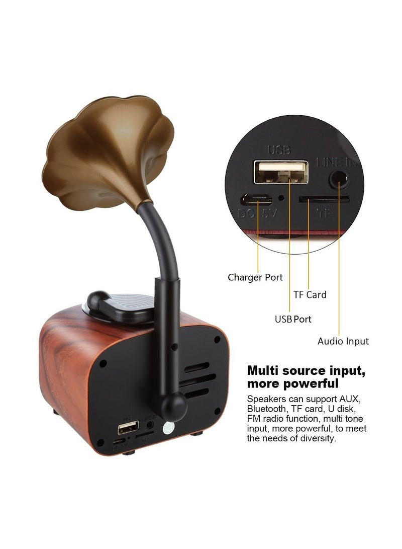 ARNOTEC Retro Gramophone Speaker B7 Trumpet Style Stereo Subwoofer Music player Box Wooden phonograph Speakers Support AUX FM TF  - Image 5