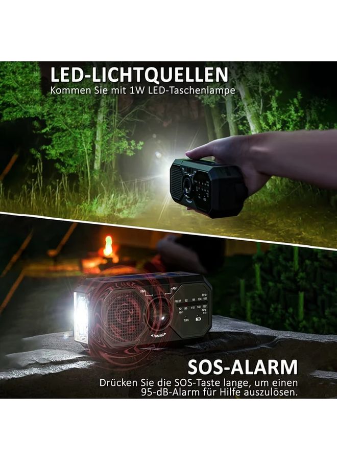 Black Sayin Portable Solar Charging Emergency Radio With Built In Flashlight USB Charging 18650 Lithium Battery Handsfree Broadcasting Durable Construction For Outdoor Camping Hiking - Image 4