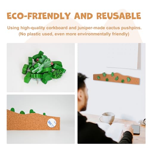 YOBRO Cork Board Set - Cactus & Dinosaur Push Pins Wall Organizer | Memo Bulletin Board with Easy Peel-Stick Mount | Fun Office & Kids Room Decor (Desert Theme) - Image 4