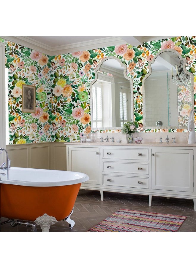 Beautysaid Wallpaper Peel And Stick Floral：Boho Textured Wall Paper For Bedroom Bathroom Renter Friendly Waterproof Pink Watercolor Modern Wallpaper For Kitchen Cabinet(Watercolor17.5X118 Inch)  - Image 3