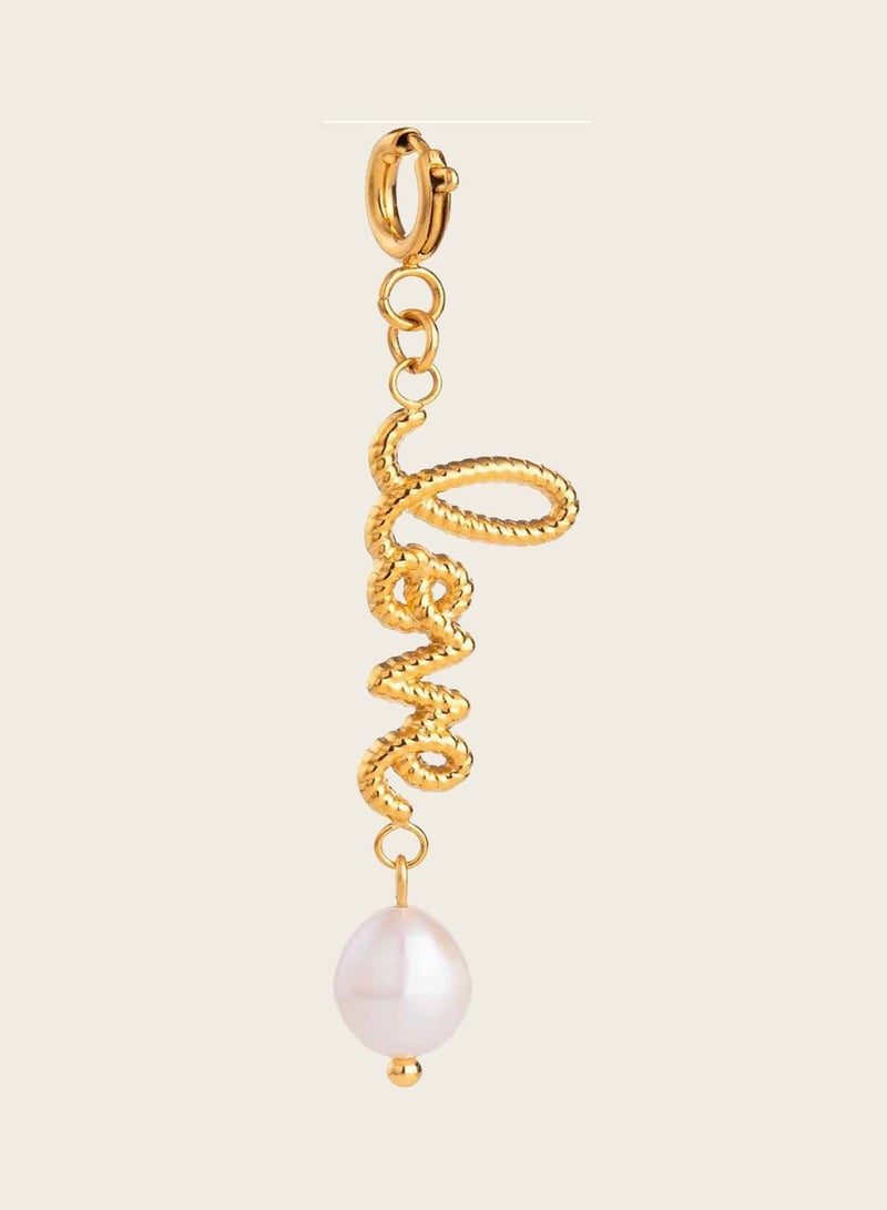 KAAF CREATIONS Love Script Pearl Drop Charm, 18K Gold Plated Stainless Steel, Single Dangle Charm for women and girls - Image 2