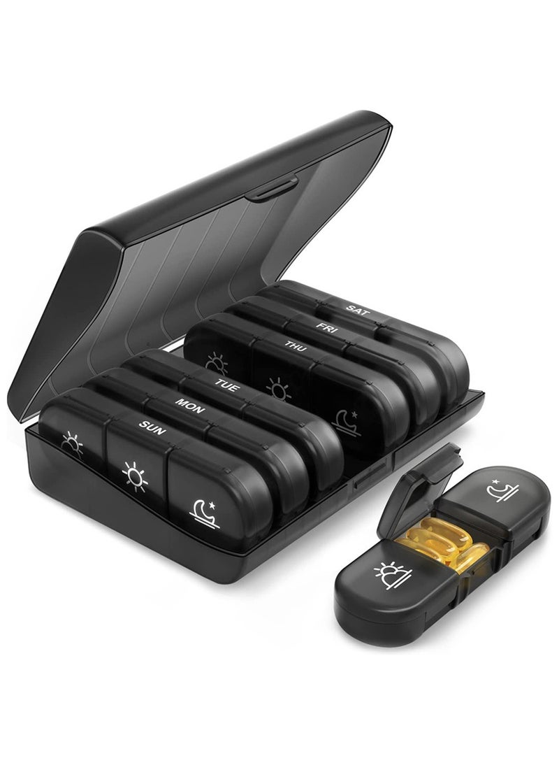 هيروكس صندوق حبوب محمول لتخزين 3 مرات يوميًا، صندوق حبوب كبير لمدة 7 أيام، صندوق حبوب محمول مقاوم للضوء، موزع حبوب للفيتامينات ومكملات زيت السمك - Image 1