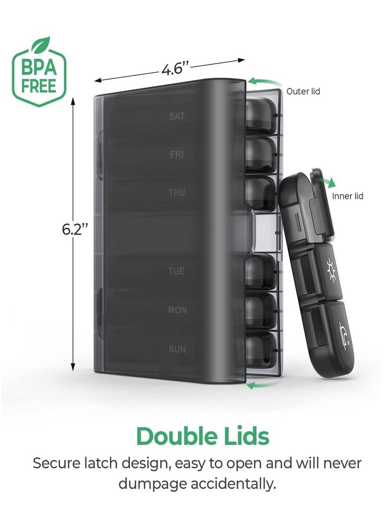 هيروكس صندوق حبوب محمول لتخزين 3 مرات يوميًا، صندوق حبوب كبير لمدة 7 أيام، صندوق حبوب محمول مقاوم للضوء، موزع حبوب للفيتامينات ومكملات زيت السمك - Image 5