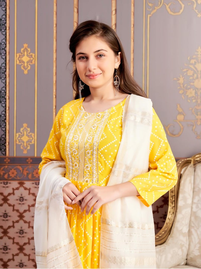 aarikka Aarika Girls Ethnic Wear Yellow Colour Bandhani Print Embroidey Rayon Kurti-8-15 Years (KURTI-TR-242) - Image 5