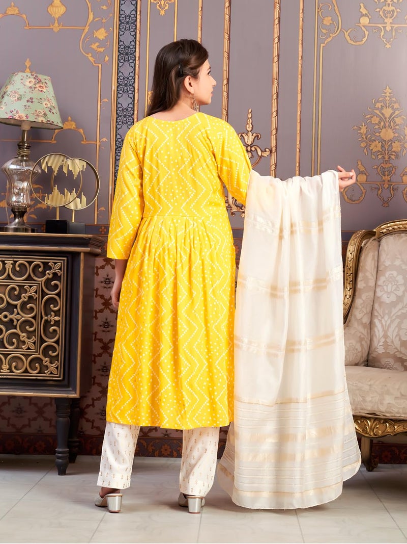 aarikka Aarika Girls Ethnic Wear Yellow Colour Bandhani Print Embroidey Rayon Kurti-8-15 Years (KURTI-TR-242) - Image 4