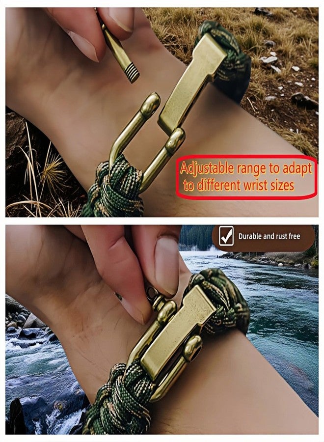 RyanDesign Patriotic Paracord Survival Bracelet for Men - Bronze US Flag Pendant Tactical Gear with Multi-Tool Functions, Adjustable Size (12-25cm), Green Camo Gold Thread Design - Image 3