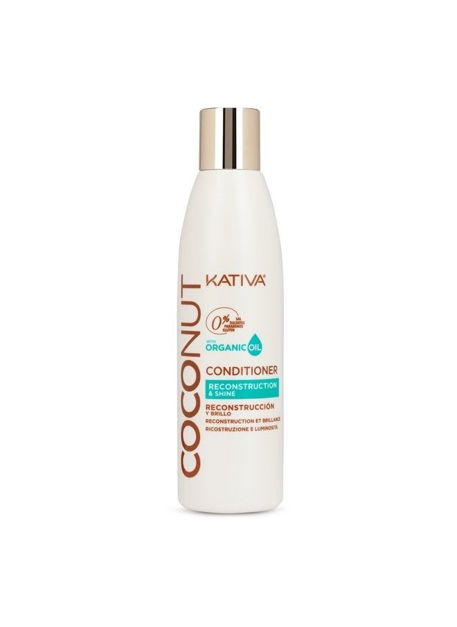 Kativa Organic Coconut Oil Conditioner (8.45 Fl Oz), Coconut Shampoo to Rebuild and Repair Shiny & Silky Hair, for Damaged, Sensitized, Dehydrated & Dull Hair, Sulfate Free, Gluten Free, Paraben Free  - Image 1