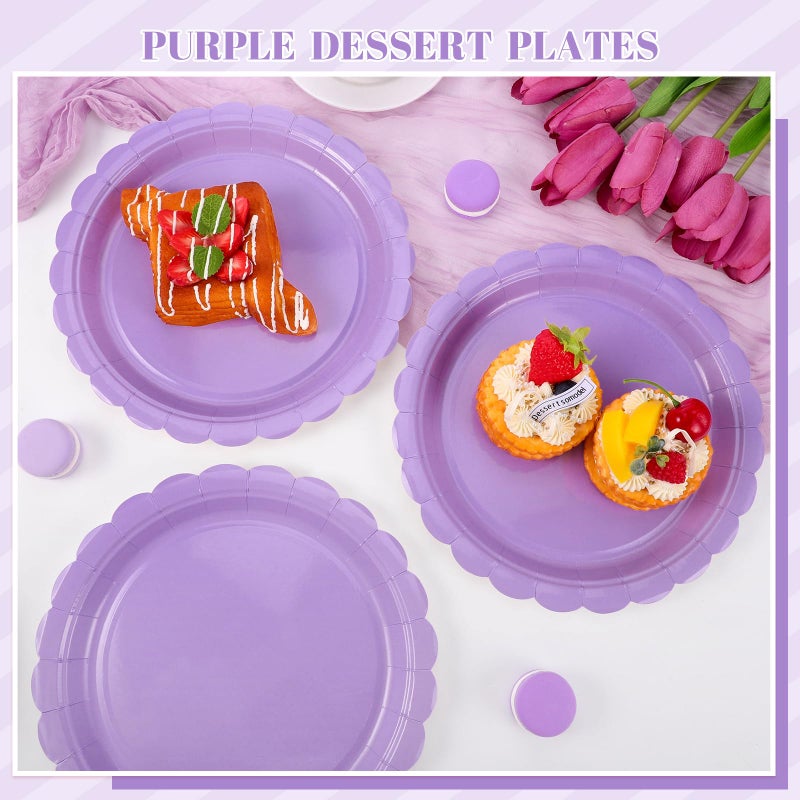 NatNarr 30 Pcs Lavender Plates 9 Inch Disposable Scalloped Light Purple Paper Plates Cute Dessert Party Plate for Wedding  Bridal Shower  Birthday - Image 3