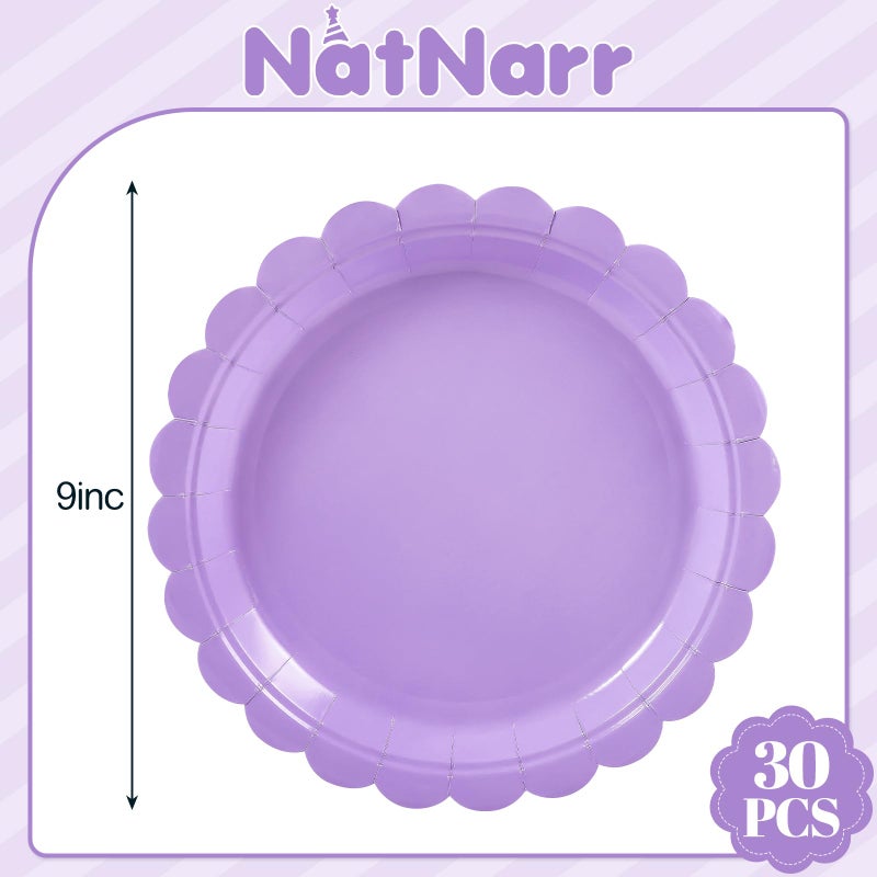 NatNarr 30 Pcs Lavender Plates 9 Inch Disposable Scalloped Light Purple Paper Plates Cute Dessert Party Plate for Wedding  Bridal Shower  Birthday - Image 1