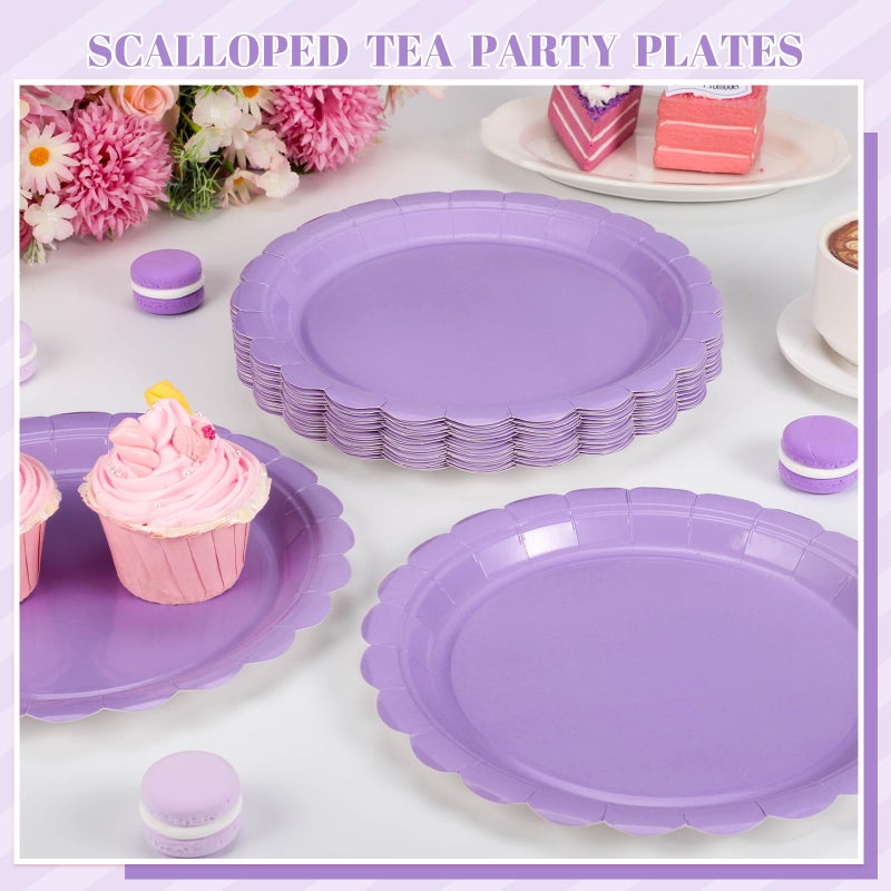 NatNarr 30 Pcs Lavender Plates 9 Inch Disposable Scalloped Light Purple Paper Plates Cute Dessert Party Plate for Wedding  Bridal Shower  Birthday - Image 4