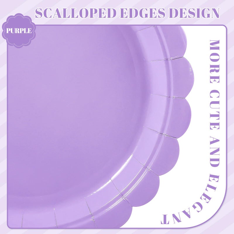 NatNarr 30 Pcs Lavender Plates 9 Inch Disposable Scalloped Light Purple Paper Plates Cute Dessert Party Plate for Wedding  Bridal Shower  Birthday - Image 2