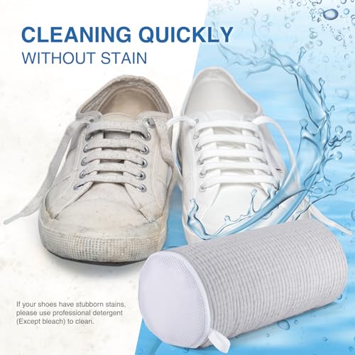 Teletrogy Shoe Laundry Bags for Washing Machine, Reusable Laundry Shoe Bag for Washer and Dryer, Fluffy Fibers 360° Wrap Around Cleaning, Adjustable Protective Shoe Trees - Home Dorm Travel, Gray - Image 4
